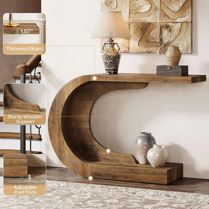 43.3" Mid-Century Modern Console Table for Entryway, Wood C-Shaped Entry Accent Table for Living Room, Entrance, Foyer