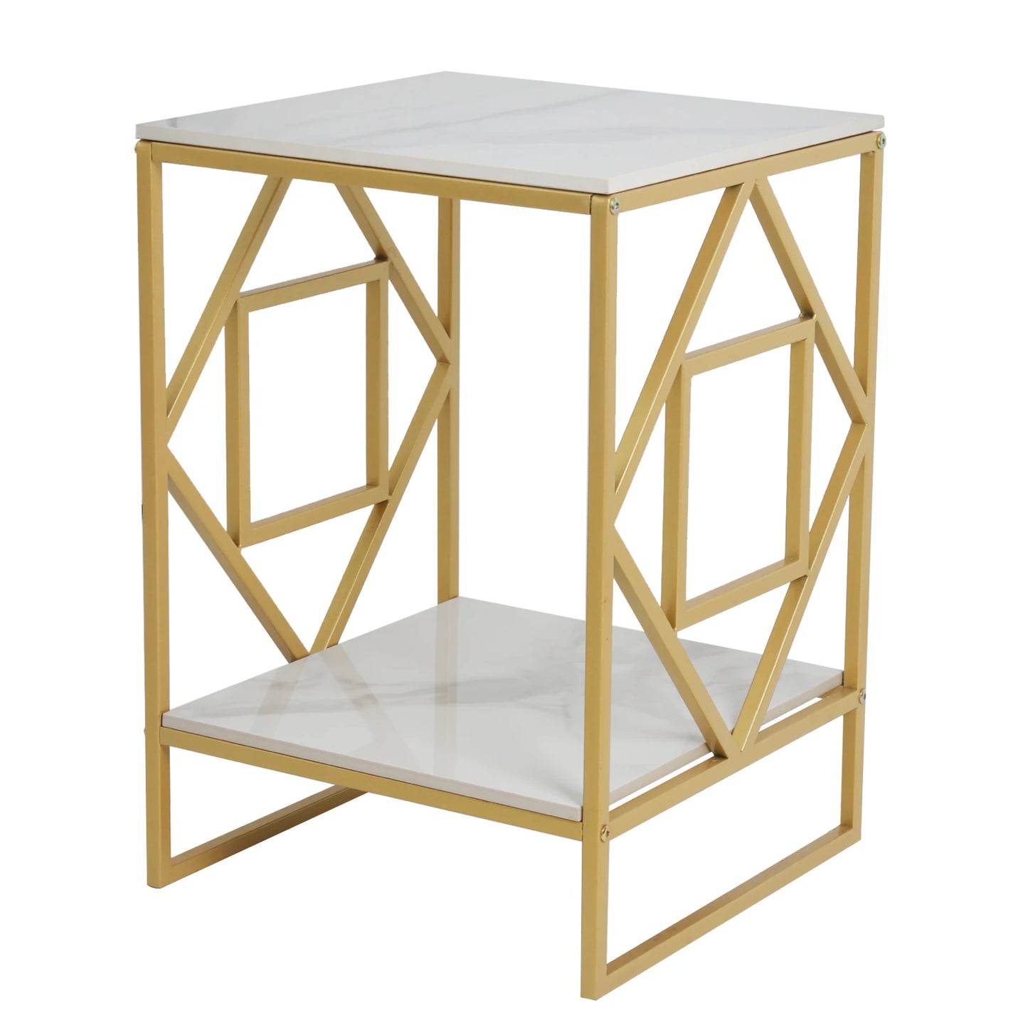 Modern 2-Tier Coffee Table with Sintered Stone Top and Storage - Modern Side Table with Storage