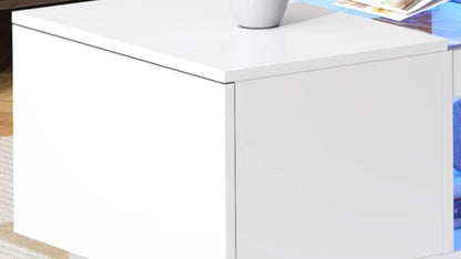 LED Lights Coffee Table for Living Room – Modern Center Table with Storage, 2 Tiers, 2 Drawers, and Large Surface