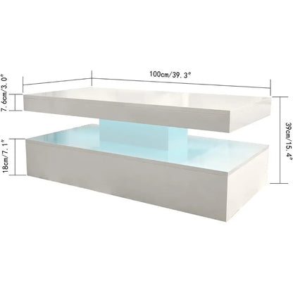 Modern White LED Coffee Table – 16-Color Light Rectangle Console | Living Room Tea Side End Centre Table