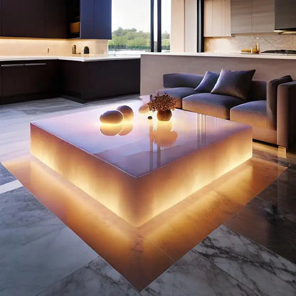 Luxury marble jade coffee table compact modern living room dining table elegant Nordic luminous coffee table home storage