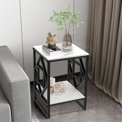 Modern 2-Tier Coffee Table with Sintered Stone Top and Storage - Modern Side Table with Storage