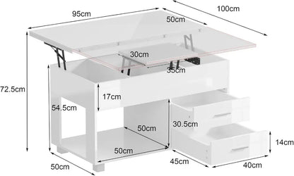 4-in-1 High Gloss Lift-Top Coffee Table with Hidden Storage, Open Shelf & 2 Drawers