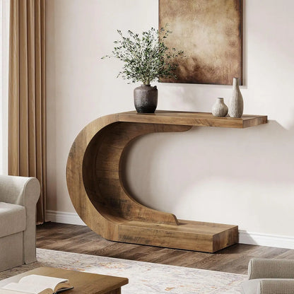 43.3" Mid-Century Modern Console Table for Entryway, Wood C-Shaped Entry Accent Table for Living Room, Entrance, Foyer