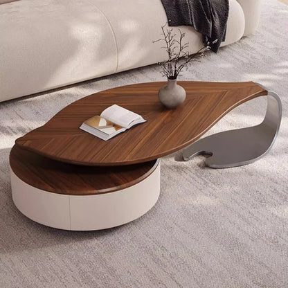 Modern Leaf-Shape Coffee Table in Walnut Veneer – Luxury Designer Accent for Living Room