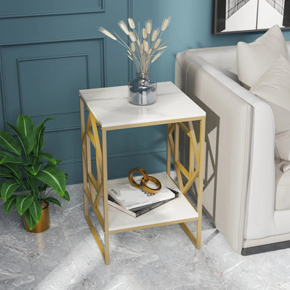 Modern 2-Tier Coffee Table with Sintered Stone Top and Storage - Modern Side Table with Storage