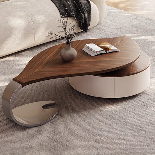Modern Leaf-Shape Coffee Table in Walnut Veneer – Luxury Designer Accent for Living Room