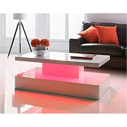 High Gloss LED Coffee Table – 7-Color Changing Lights | Modern Rectangular Living Room Centerpiece