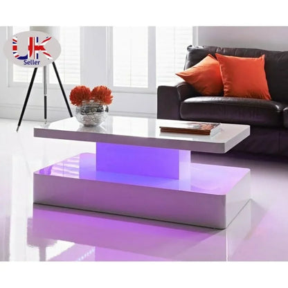 High Gloss LED Coffee Table – 7-Color Changing Lights | Modern Rectangular Living Room Centerpiece