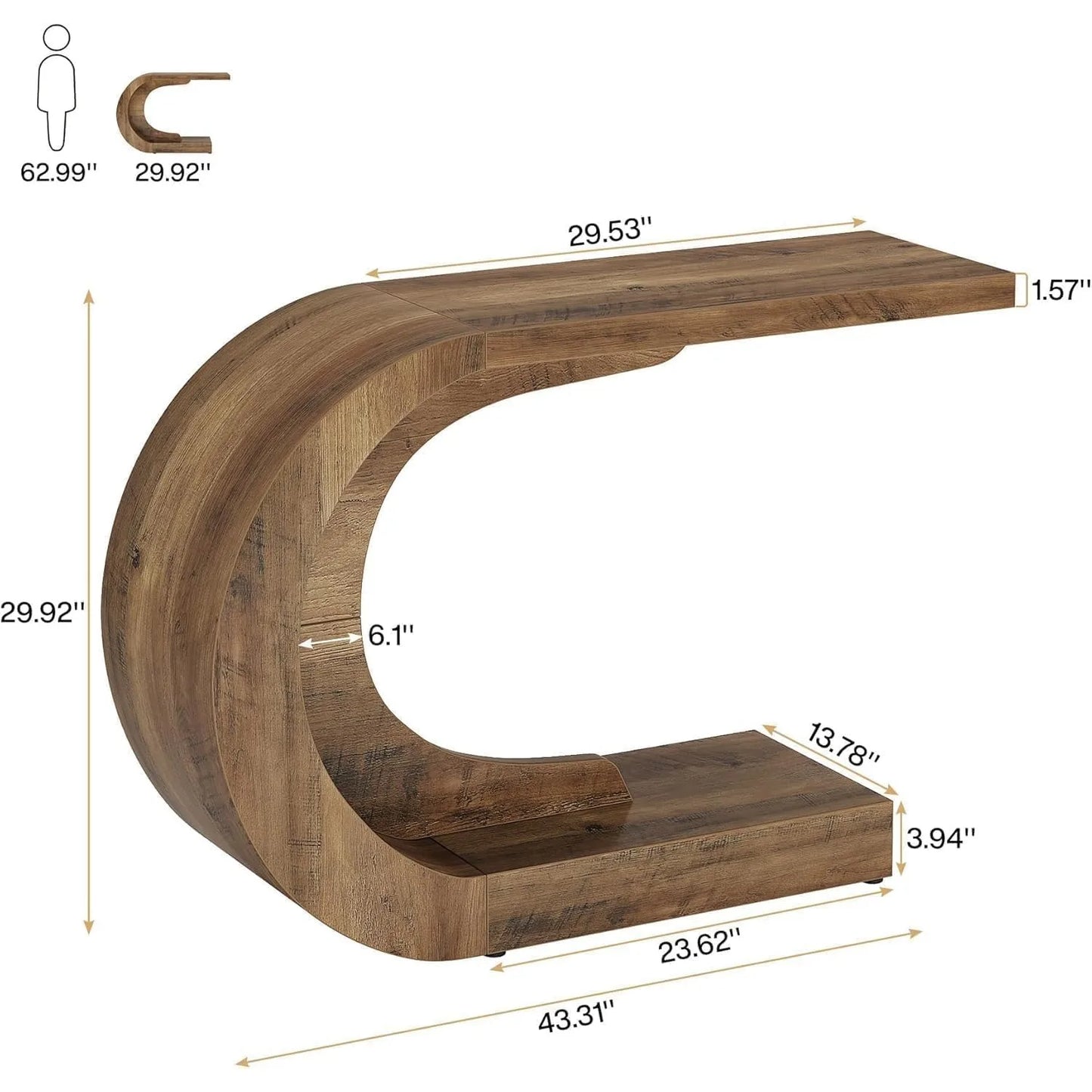 43.3" Mid-Century Modern Console Table for Entryway, Wood C-Shaped Entry Accent Table for Living Room, Entrance, Foyer