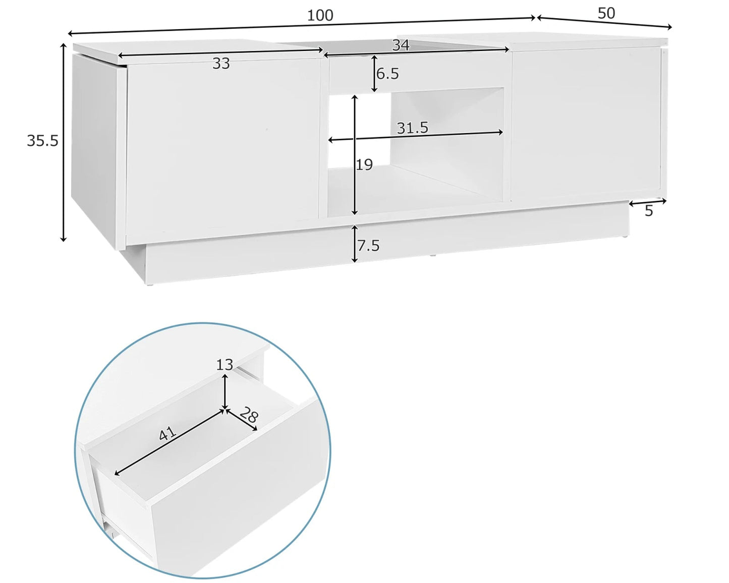 LED Lights Coffee Table for Living Room – Modern Center Table with Storage, 2 Tiers, 2 Drawers, and Large Surface