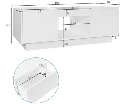 LED Lights Coffee Table for Living Room – Modern Center Table with Storage, 2 Tiers, 2 Drawers, and Large Surface
