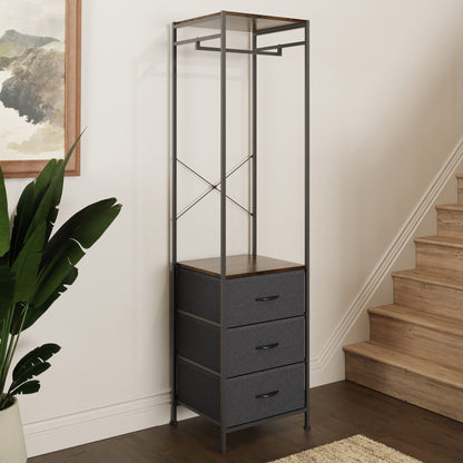 Industrial Urban Coat Storage Rack with 3 Fabric Drawers