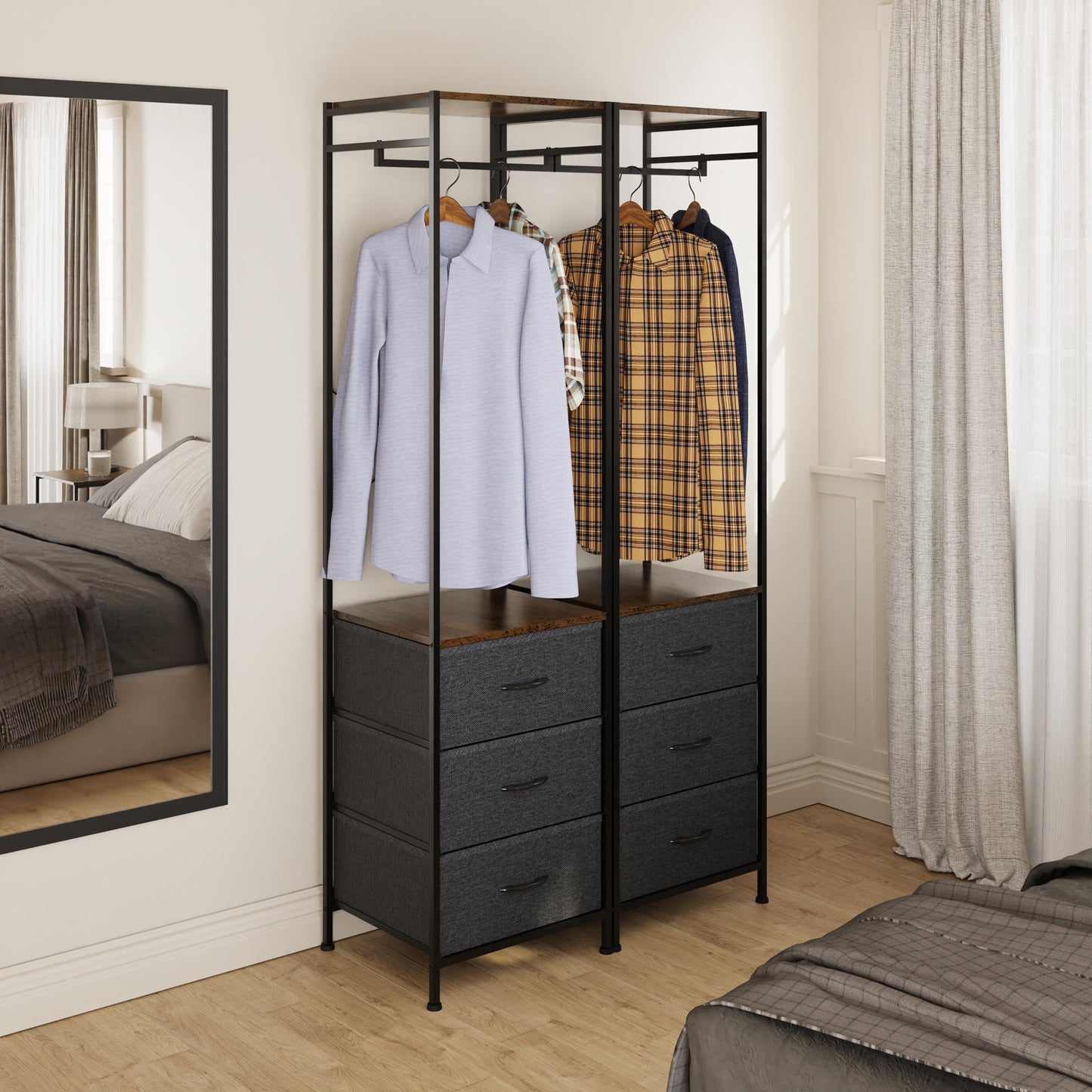Industrial Urban Coat Storage Rack with 3 Fabric Drawers