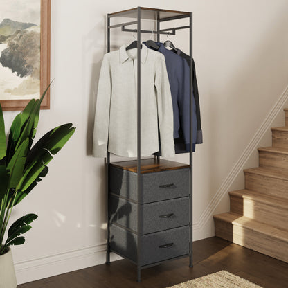 Industrial Urban Coat Storage Rack with 3 Fabric Drawers