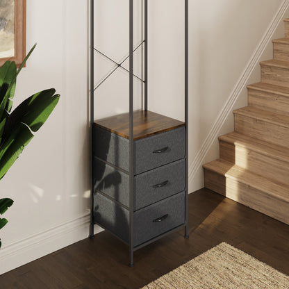 Industrial Urban Coat Storage Rack with 3 Fabric Drawers