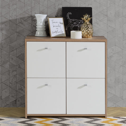 Best Chest 4 Door Storage Cabinet White & Oak – Modern Unit