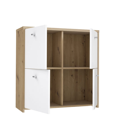 Best Chest 4 Door Storage Cabinet White & Oak – Modern Unit