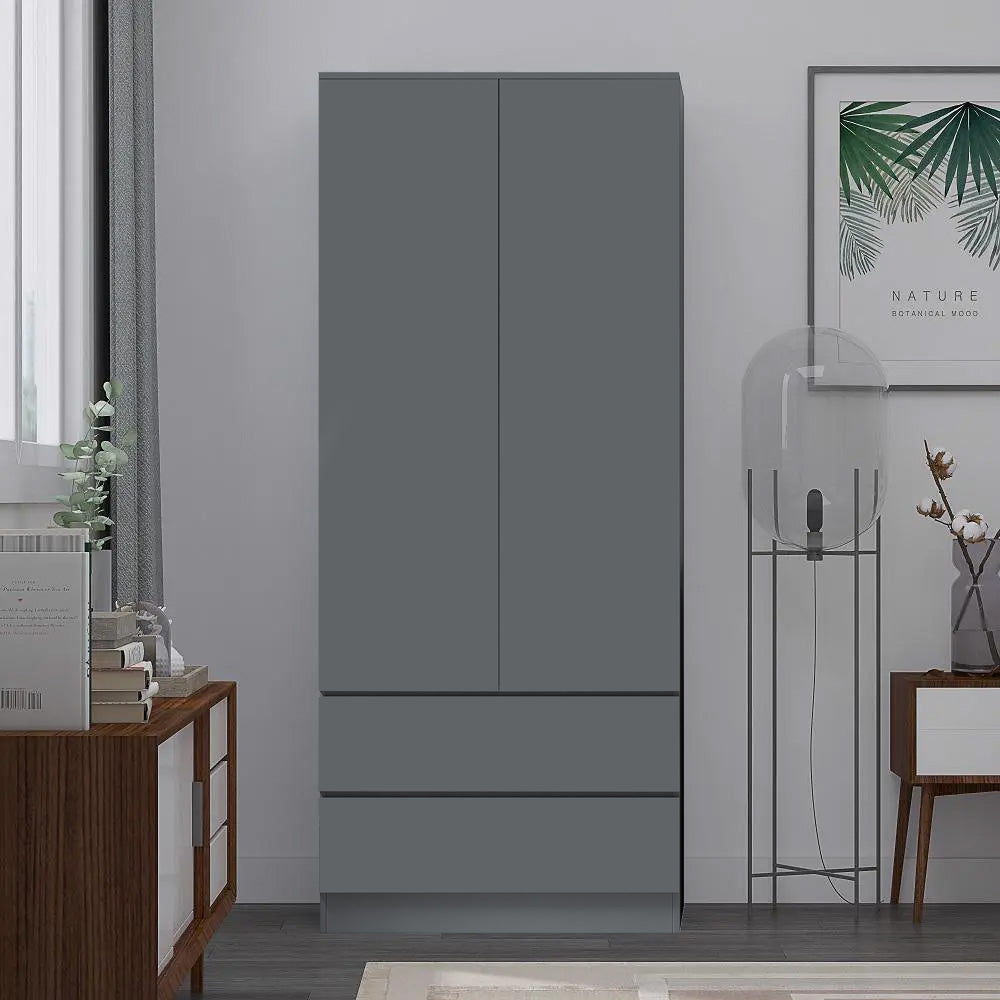 FWStyle Stora 2 Door 2 Drawer Wardrobe – Dark Grey Matt