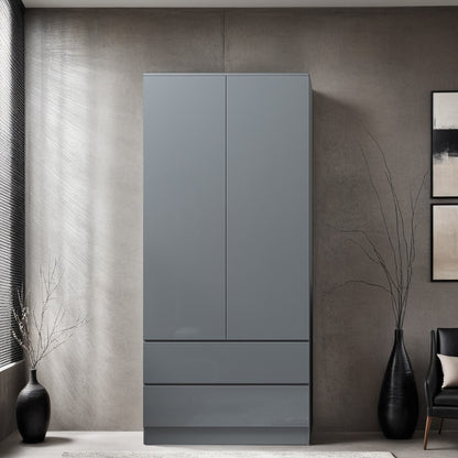 FWStyle Stora 2 Door 2 Drawer Wardrobe – Grey Gloss