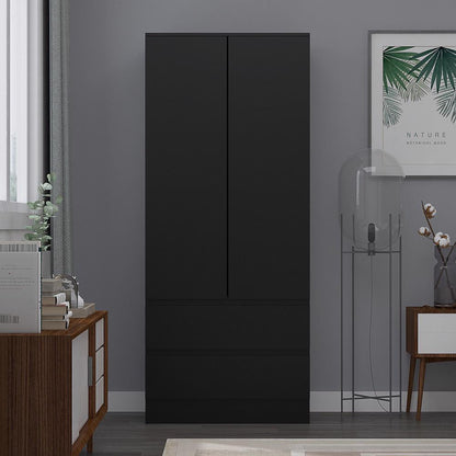 FWStyle Stora 2 Door 2 Drawer Wardrobe – Matt Black Finish