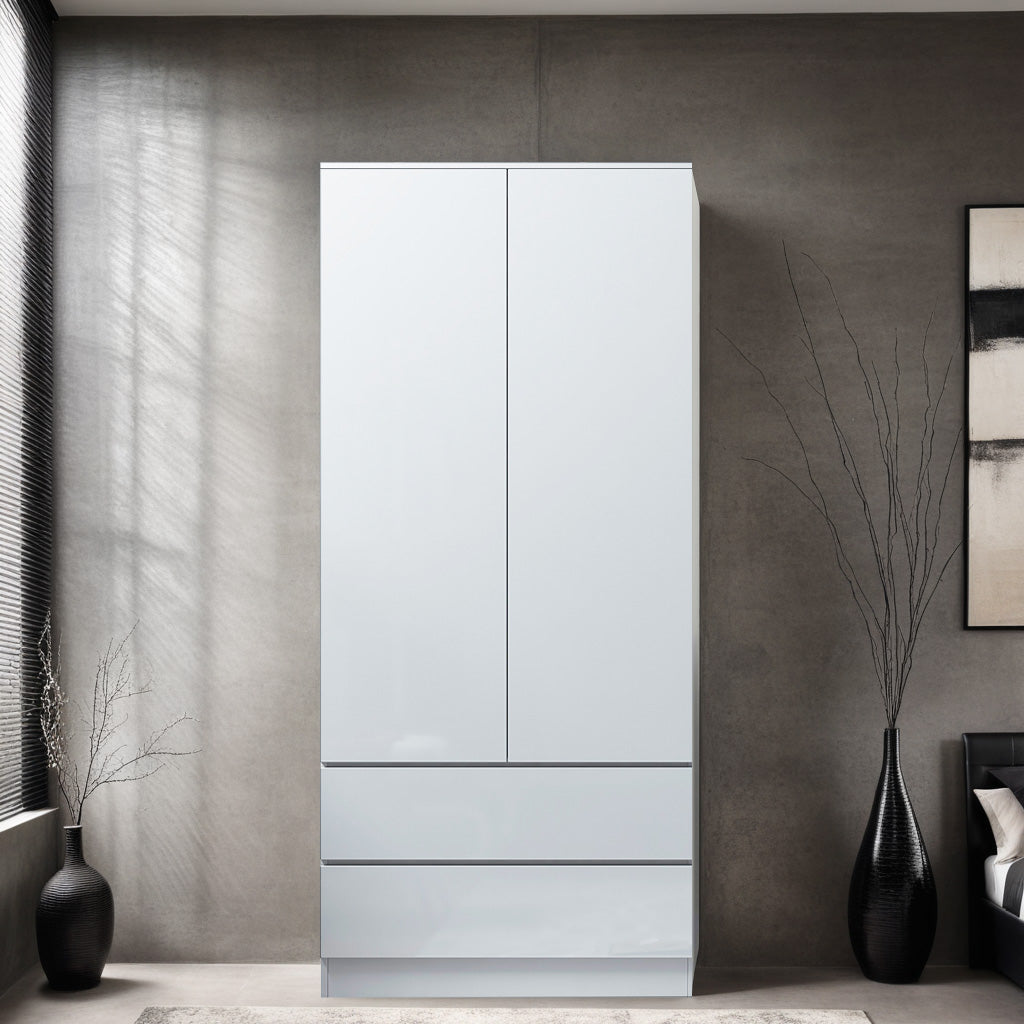 FWStyle Stora 2 Door 2 Drawer Wardrobe – White Gloss