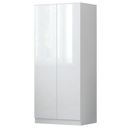 FWStyle Stora 2 Door Wardrobe White Gloss – Modern Bedroom Storage Cabinet
