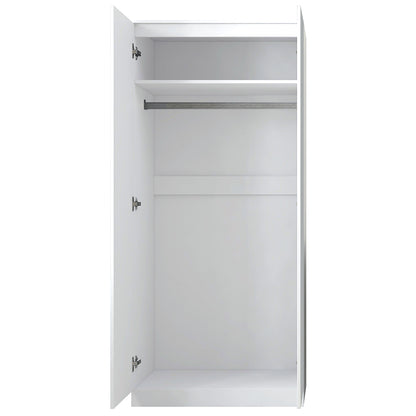 FWStyle Stora 2 Door Wardrobe White Gloss – Modern Bedroom Storage Cabinet