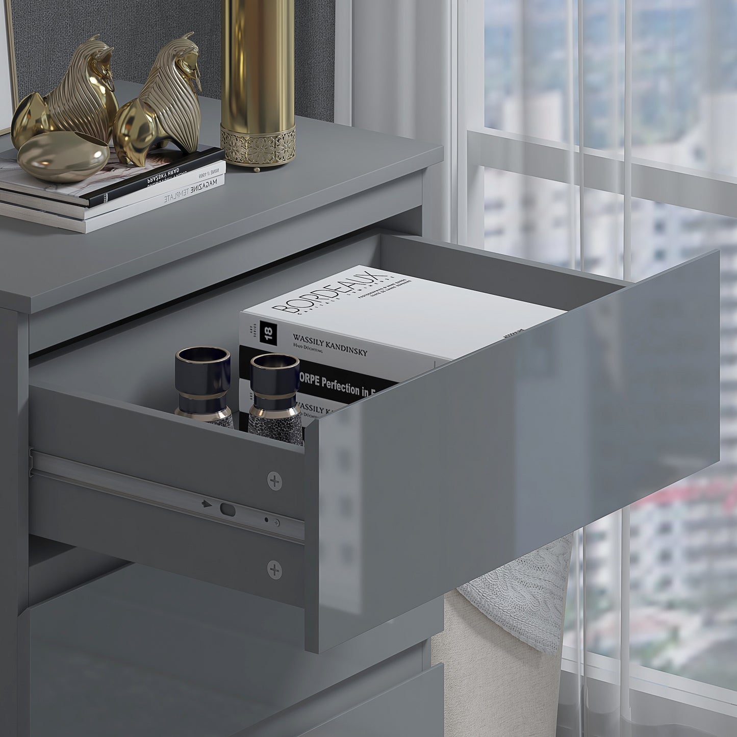 Stora 3 Drawer Chest of Drawers Grey Gloss Front