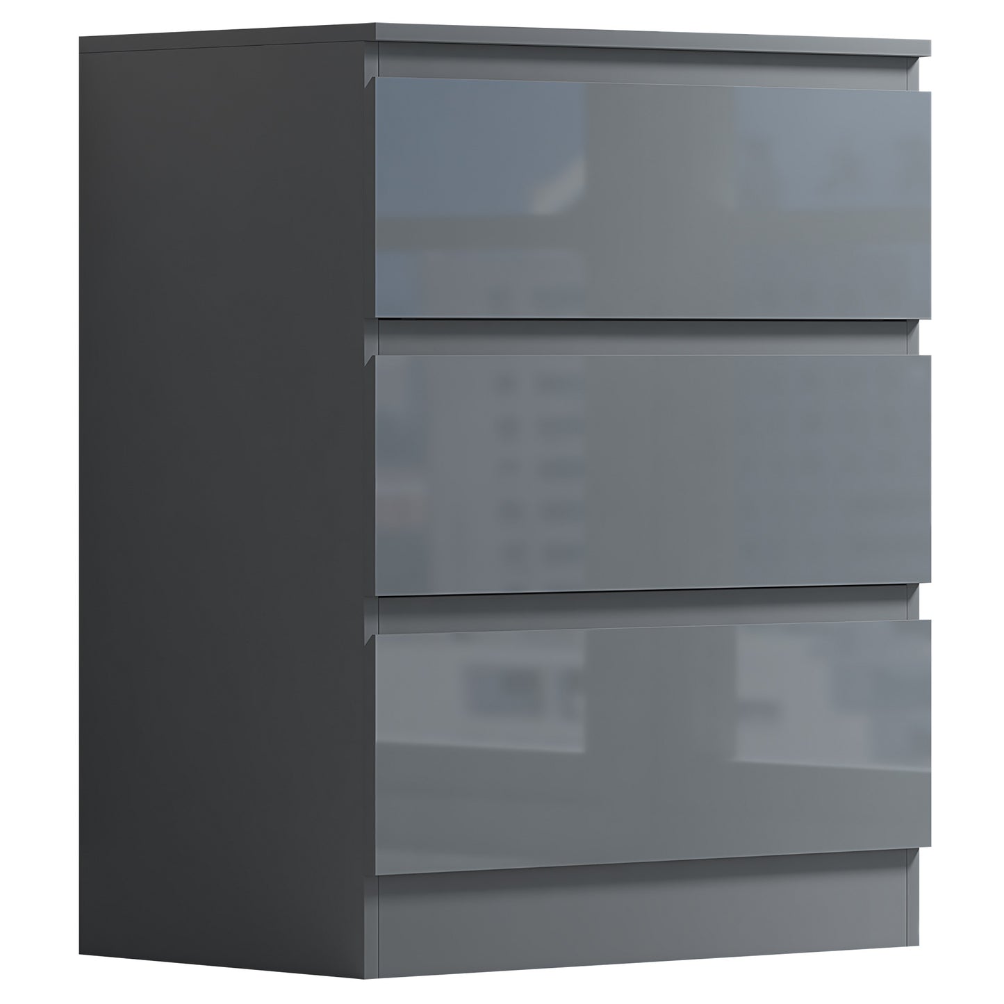 Stora 3 Drawer Chest of Drawers Grey Gloss Front