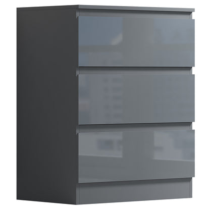Stora 3 Drawer Chest of Drawers Grey Gloss Front