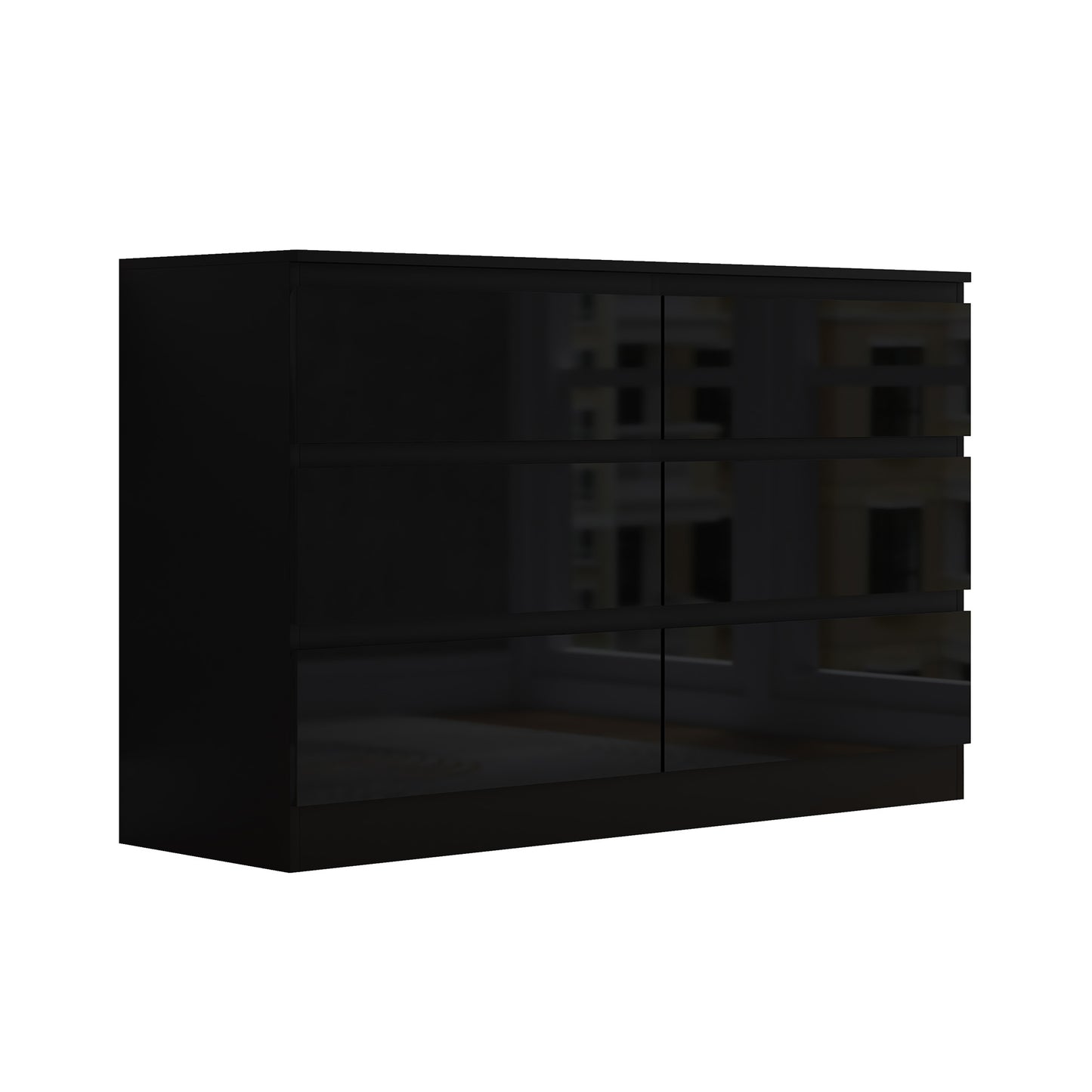 FWStyle Stora 6-Drawer Wide Chest – Black Gloss Front
