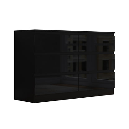 FWStyle Stora 6-Drawer Wide Chest – Black Gloss Front