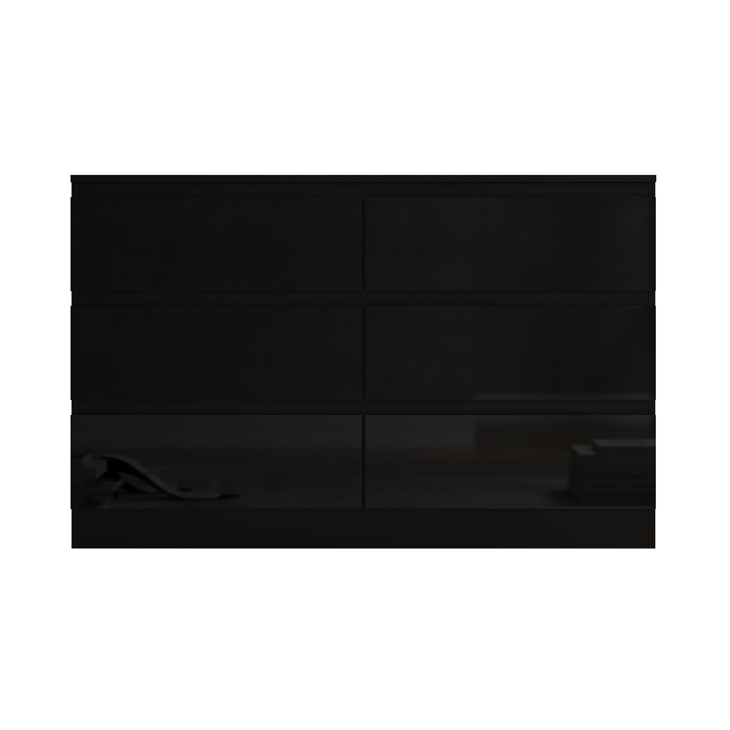 FWStyle Stora 6-Drawer Wide Chest – Black Gloss Front