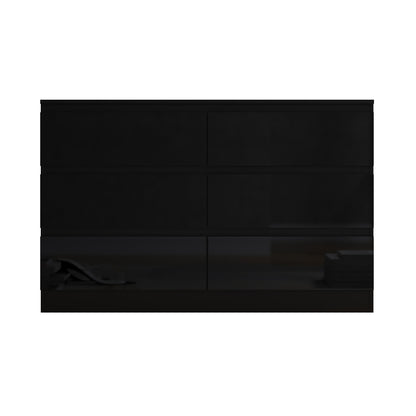 FWStyle Stora 6-Drawer Wide Chest – Black Gloss Front
