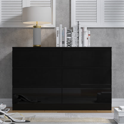 FWStyle Stora 6-Drawer Wide Chest – Black Gloss Front