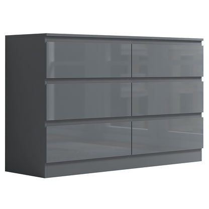 Stora 6 Drawer Wide Chest of Drawers – Grey Gloss Front