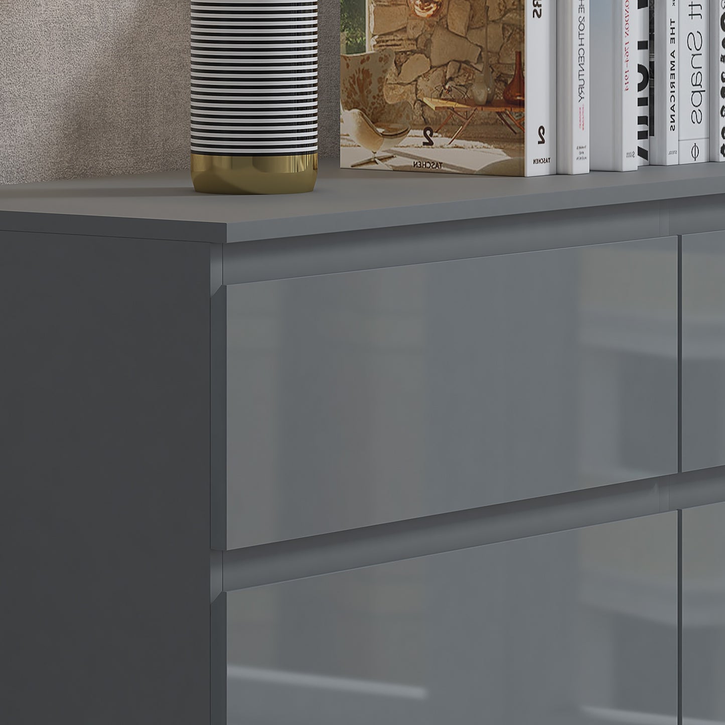 Stora 6 Drawer Wide Chest of Drawers – Grey Gloss Front