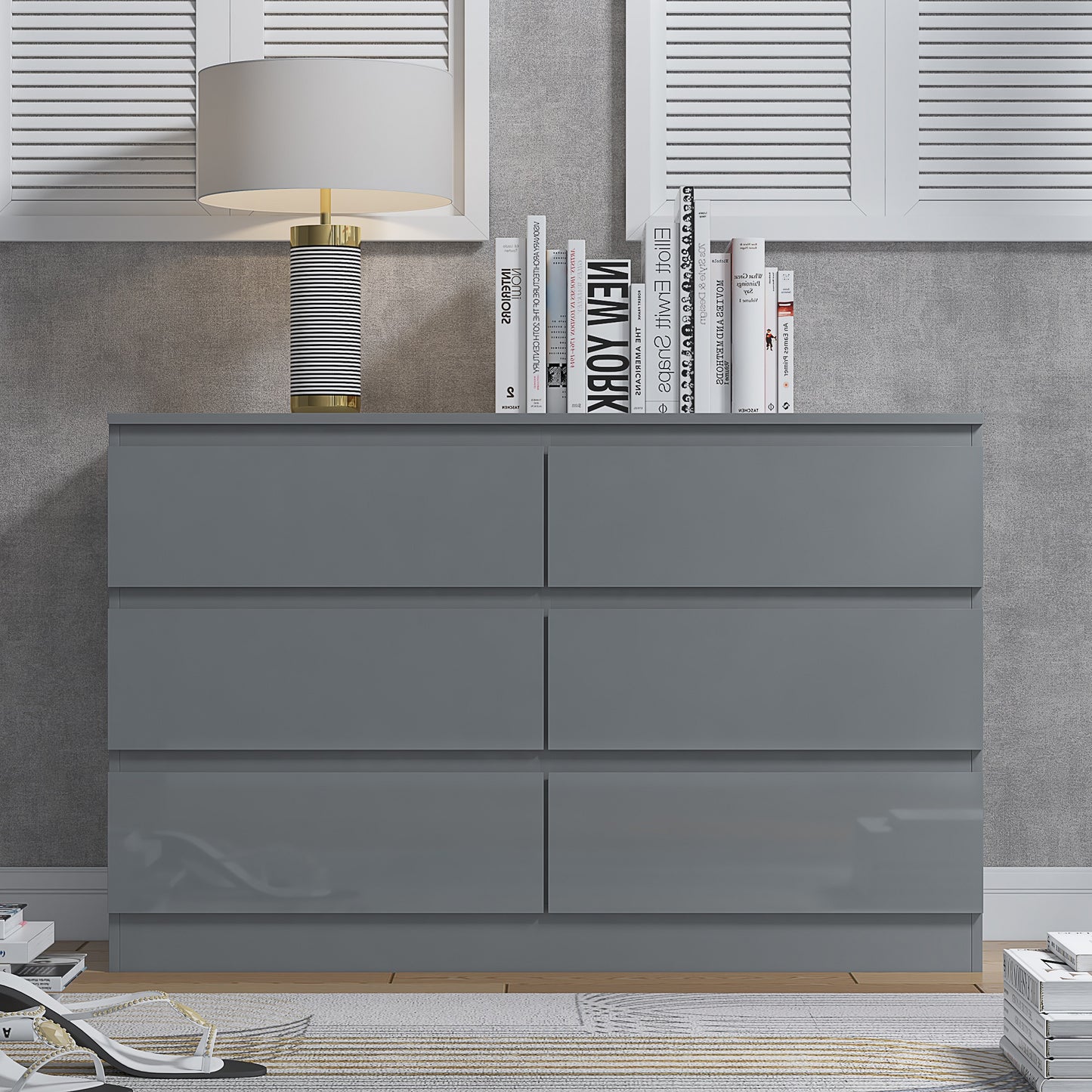 Stora 6 Drawer Wide Chest of Drawers – Grey Gloss Front