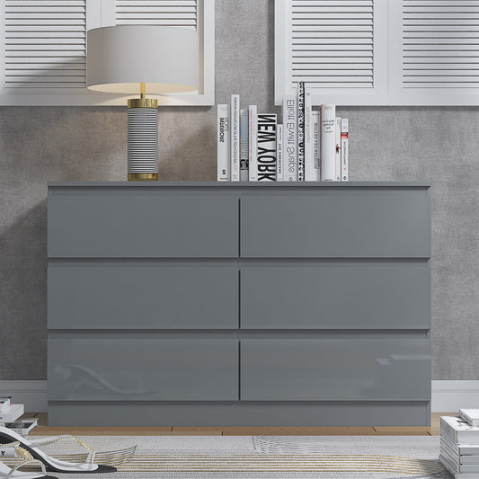 Stora 6 Drawer Wide Chest of Drawers – Grey Gloss Front