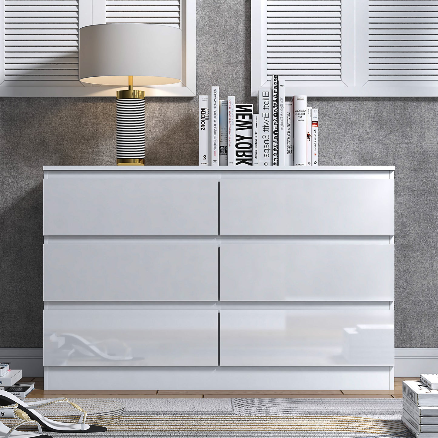 Stora 6 Drawer Wide Chest of Drawers – White Gloss Front