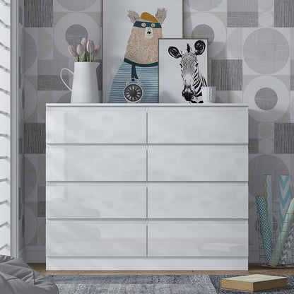 Stora 8 Drawer Wide 4+4 Chest of Drawers – White Gloss Front