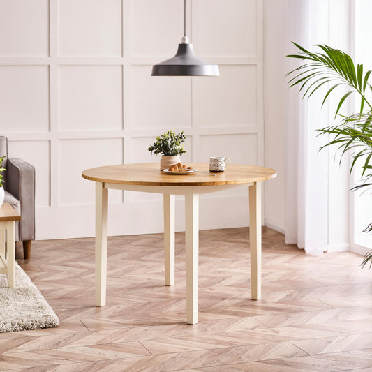 Salcombe Round Oak and Cream Solid Wood 4 Seater Dining Table