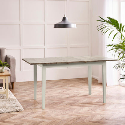 Salcombe Extending Light Grey Wooden Table with 4 Whitby Chairs & 1 Large Bench
