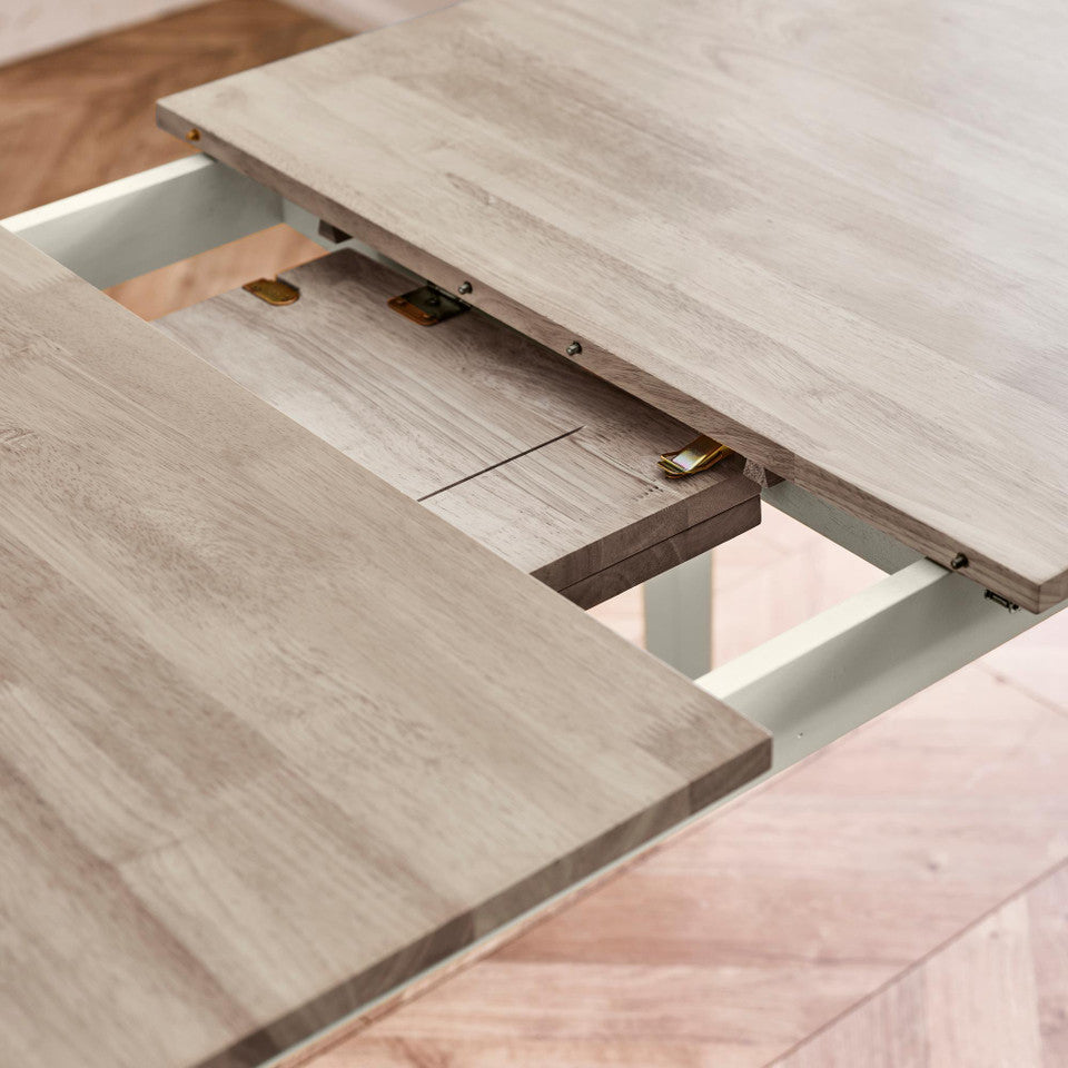 Salcombe Extending Light Grey Wooden Table with 4 Whitby Chairs & 1 Large Bench