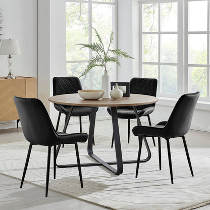 Santorini Brown Round Dining Table And 4 Pesaro Black Leg Chairs