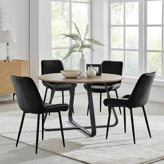 Santorini Brown Round Dining Table And 4 Pesaro Black Leg Chairs