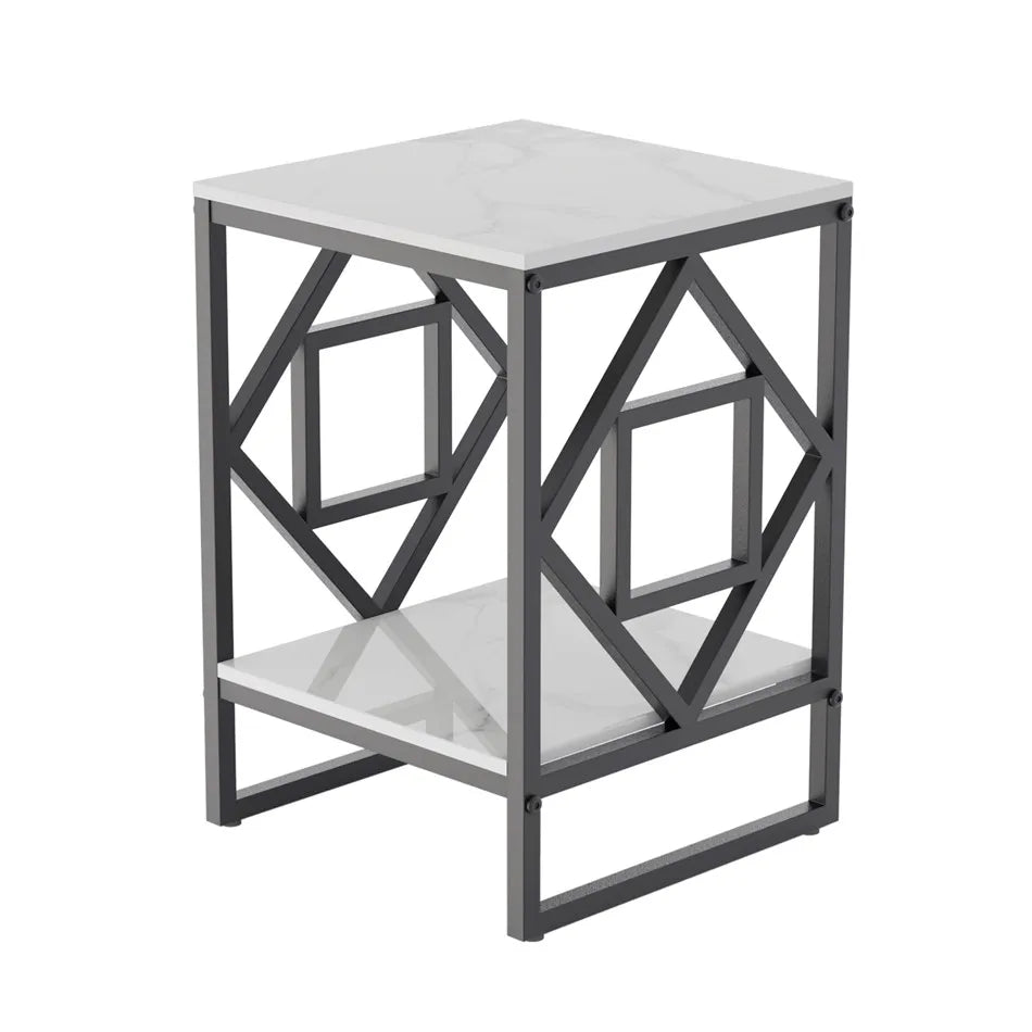 Modern 2-Tier Coffee Table with Sintered Stone Top and Storage - Modern Side Table with Storage