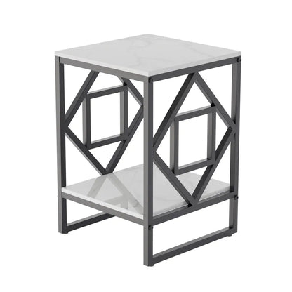 Modern 2-Tier Coffee Table with Sintered Stone Top and Storage - Modern Side Table with Storage