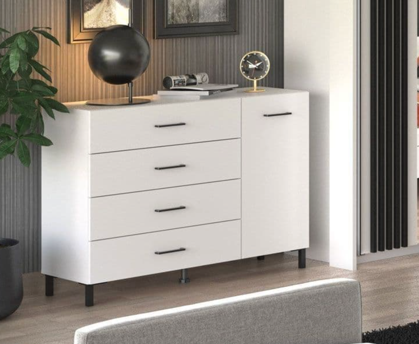 Romero White 1 Door 4 Drawer chest of drawers